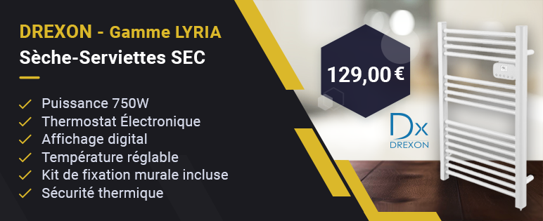 Dx-Sèche -serviettes sec LYRIA 750 W -Technologie sans fluide - Thermostat Électronique - Blanc